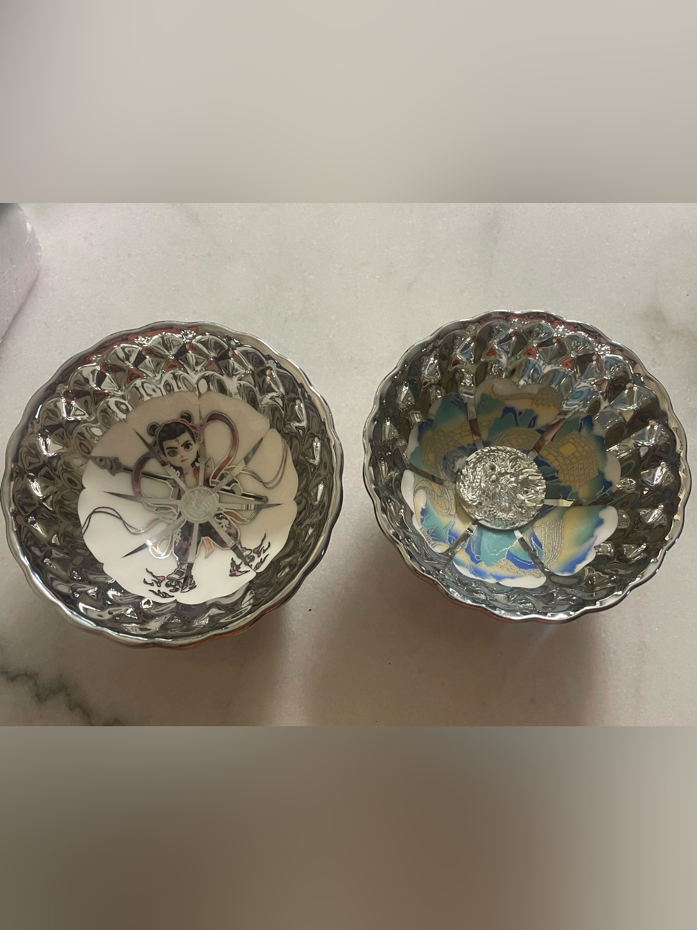 Lot of two brand new dragon, teacup, silver, ceramic and gold , Unbranded